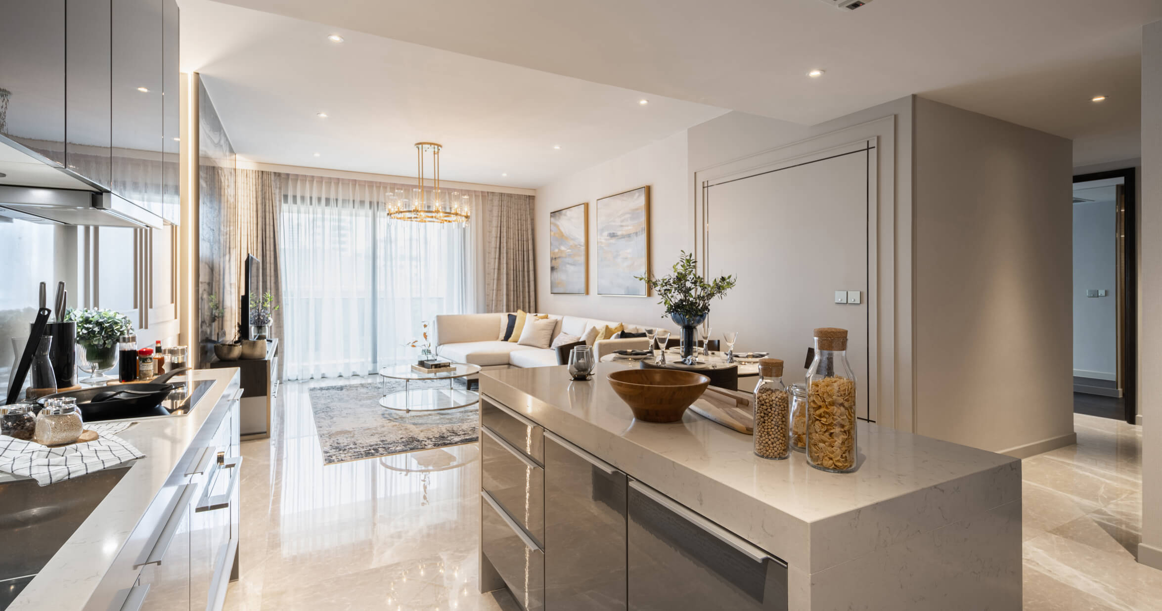 Nivati Thonglor 23 show residence kitchen and living area
